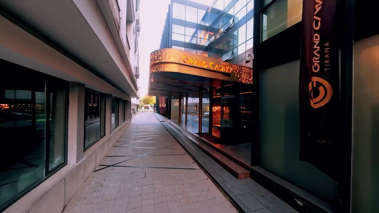 The entrance of Grand Casino Tirana by day