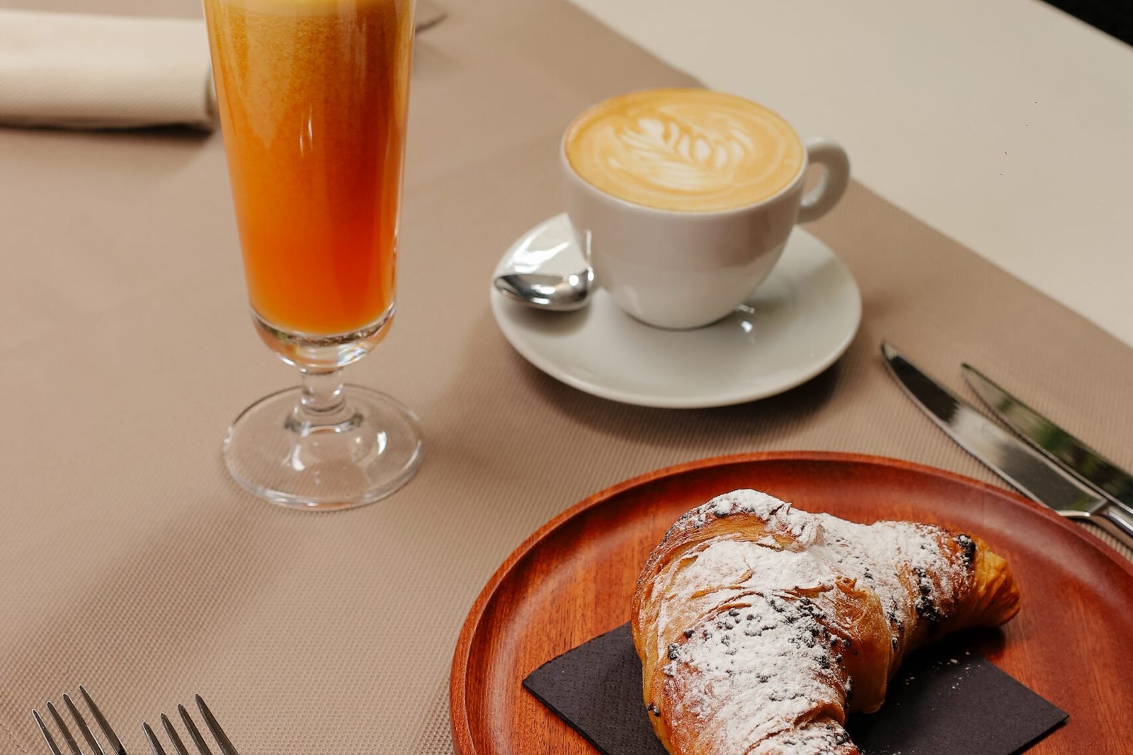 Breakfast with croissant and coffee at Grand PaneVino